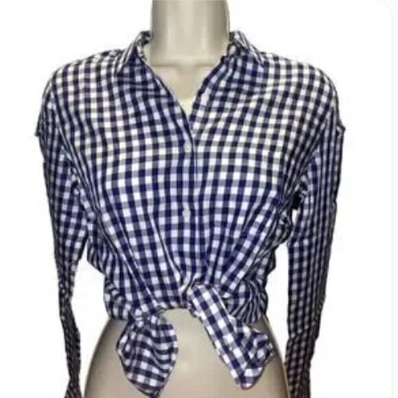 Untuckit Belleza Button Down Shirt Women's Size 4 Navy and  White  gingham NWT - Picture 2 of 8